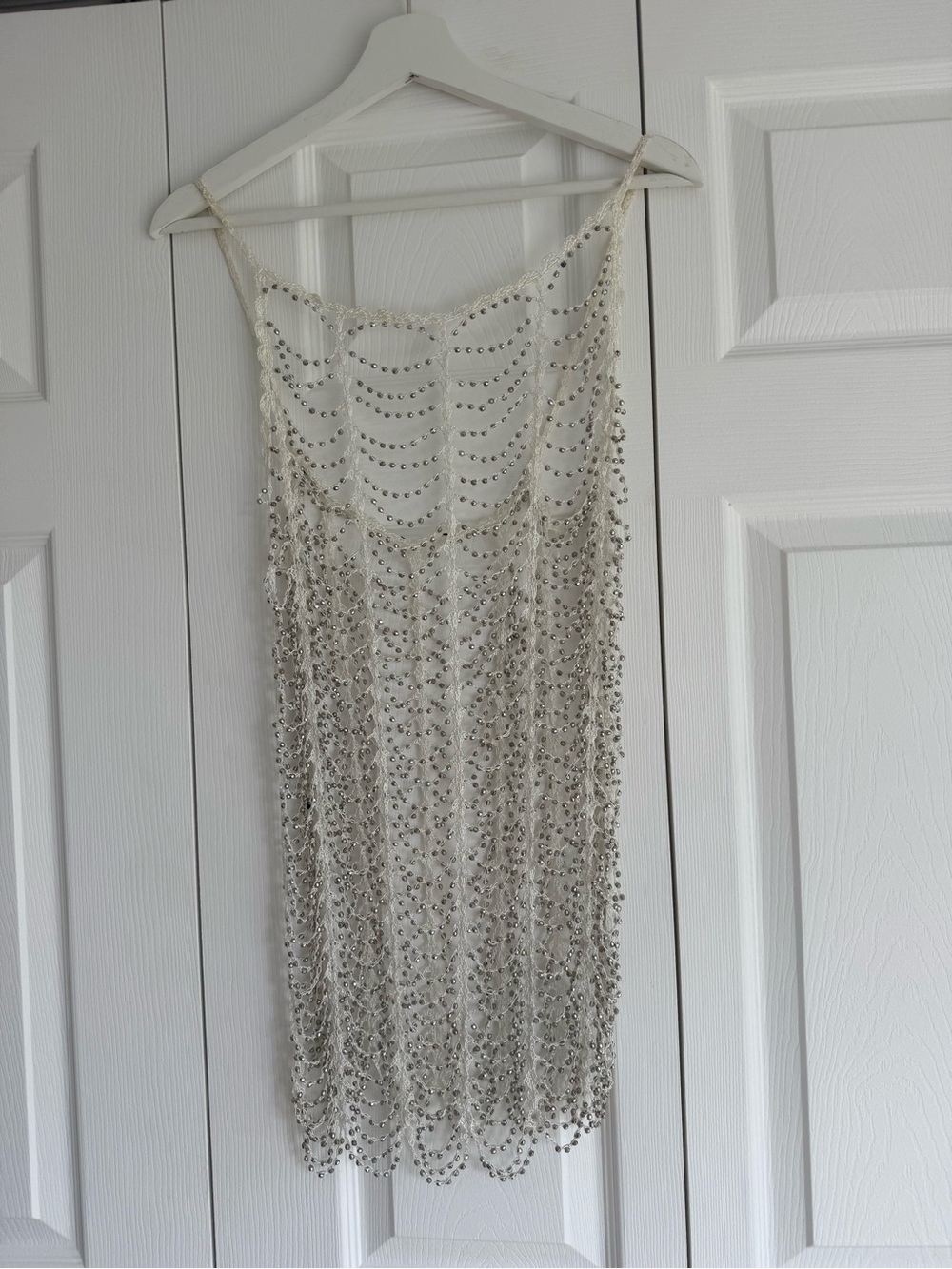 Bershka Ivory Beaded Fringe Swim Cover-Up
